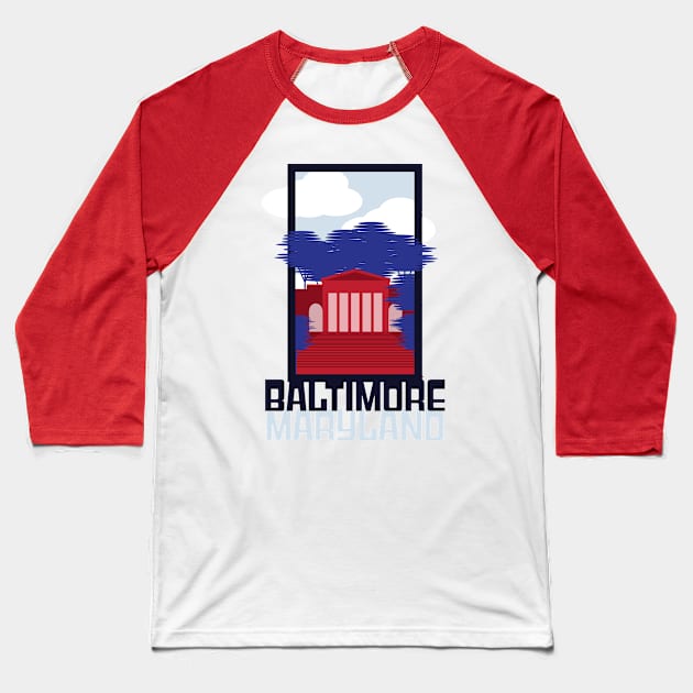 Baltimore Skyline T-Shirt Baseball T-Shirt by Clever City Creations